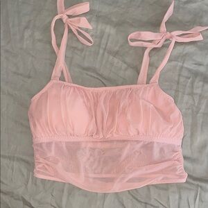 Pink Sheer Tie-Strap Crop Top